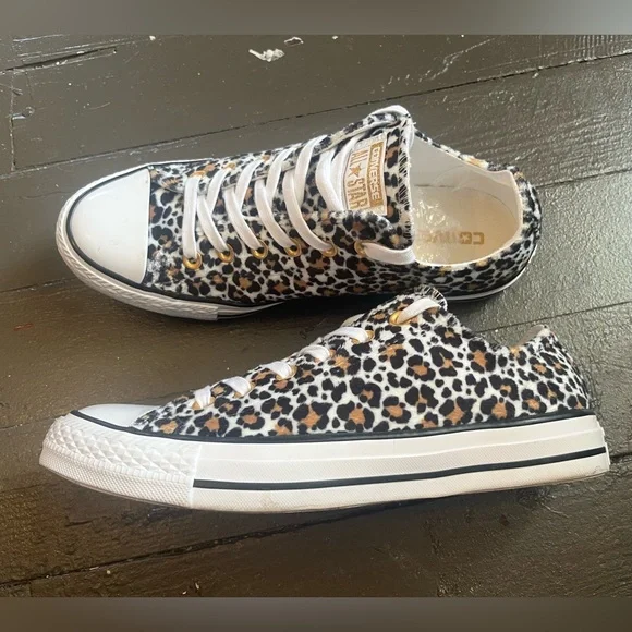 Converse Leopard Print Low Top Sneakers - Black, White, Brown - Picture 1 of 7
